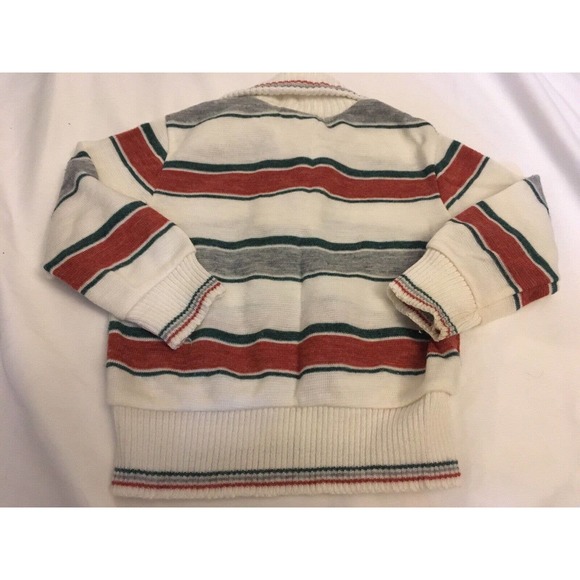 Boy's Bull Frog Knits striped sweater size 18 Mo Green Orange 70s 80s Collared - Picture 7 of 8